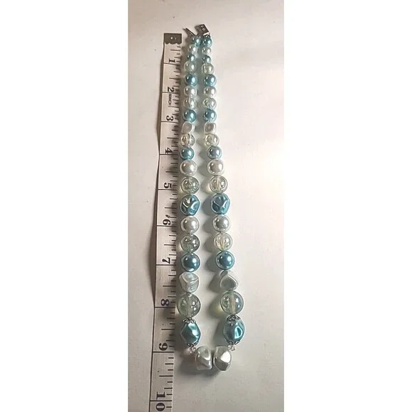Vintage Single Strand Blue Teal  Chunky Bead Necklace 18" MCM - Picture 5 of 5